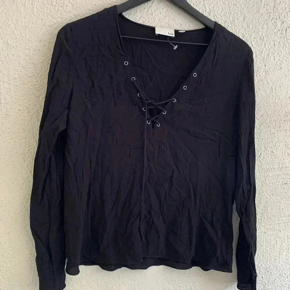 Aritzia Wilfred Lace Up Front Black Blouse Size Small - Picture 2 of 6